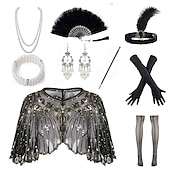 economico Sciarpe &amp; Wrap-Retrò Vintage Anni Ruggenti Anni 1920 Abiti Fascia Flapper Set di accessori Il grande Gatsby Invitato al matrimonio Paillettes Paillettes Per donna Halloween Carnevale Mascherata Carnevale Festa