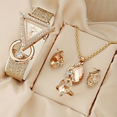 cheap Quartz Watches-5pcs/set Women&#039;s Watch Luxury Triangle Pointer Quartz Watch Shiny Rhinestone Analog Wrist Watch &amp; Jewelry Set, Gift For Mom Her