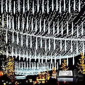 billiga Stickkontakter-1 st jul meteor dusch ljus dekorativt träd ljus lågspänning säkerhetsplugg utomhus vattentät dekorativ ljusslinga 30cm-192led/45cm-288led/75cm-576led