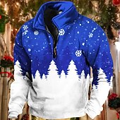 cheap Christmas Scene Sweatshirt-Men&#039;s Snowflake Christmas Scene Sweatshirts Sweatshirt Sweatshirt Pullover Quarter Zip Hoodie Long Sleeve Sweatshirt Stand Collar Fashion Cool Daily 3D Print Christmas Vacation Going out Print Spring