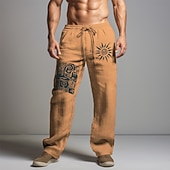 abordables Clásico-Hombre Graphic Sol Tribal Pantalones Media cintura Vintage Vacaciones Ropa Cotidiana Noche Primavera Otoño Negro Blanco Caqui