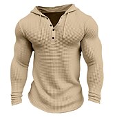 cheap Waffle Knit Tee-Men&#039;s Waffle Shirt T Shirt Tee Top Long Sleeve Shirt Long Sleeve Hooded Spring &amp;  Fall Plain Fashion Designer Basic Vacation Street Going out White khaki Army Green Top Tee for Men