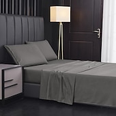 abordables Sábanas y funda de almohada-Juego de sábanas de 4 piezas, sábanas egipcias de lujo para hotel de microfibra súper suave, bolsillo profundo de 14/18 pulgadas, sin arrugas