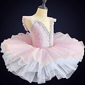 levne Dětské taneční oblečení-Dětské taneční kostýmy Balet Taneční kostýmy Šaty Flitry Tyl Dívčí Výkon Párty Bez rukávů Spandex Organza