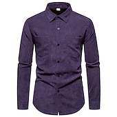 economico camicia da uomo con bottoni-Per uomo Camicia Maglietta informale Camicia di velluto a coste Nero Giallo Rosa Viola Marrone Manica lunga Liscio Bavero Strada Da mare Di base Abbigliamento Di tendenza Comodo