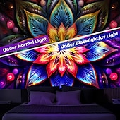 abordables Tapices de luz negra-Tapiz de meditación bohemia con luz negra, reactivo a los rayos UV, que brilla en la oscuridad, tapiz colgante psicodélico, arte mural para pared para sala de estar y dormitorio