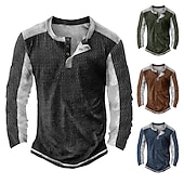 economico Maglietta casual Henley-Per uomo Maglietta Waffle Maglietta con bottoni Maglietta Maglia Henley a nido d&#039;ape Manica Lunga Henley Primavera &amp; Autunno Blocco di colori Vintage Designer Essenziale Patchwork Vacanza Streetwear