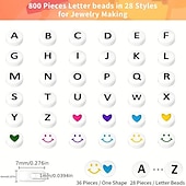 preiswerte Perlenherstellungsset-800 Stück Buchstabenperlen in 28 Stilen, bunte Perlen mit lächelndem Gesicht, Herzperlen-Set für DIY-Armbänder, Halsketten, Ohrringe, Kunsthandwerk, Kleinunternehmen, Schmuckherstellungsbedarf