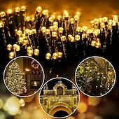 economico Striscie luci ad energia solare-1 stringa di luci solari per esterni - 8 modalità di luce decorativa da giardino, illuminazione notturna d&#039;atmosfera per balconi esterni, decorazioni per Natale, Halloween, San Valentino e feste