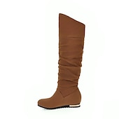 levne Slouch Boots-dámské ploché boty ke kolenům, boty z umělého semiše ve více barvách na podzimní a zimní nošení