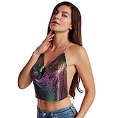 economico Costumi e travestimenti sexy-Brillanti Sexy Anni &#039;80 Catena per il corpo Top Corto Disco Per donna Feste Club Adulti Top