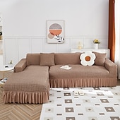 cheap Sofa Cover-Stretch Sofa Cover Slipcover Jacquard Elastic Sectional Couch Armchair Loveseat 4 or 4 or 3 Seater Burgundy Red L Shape White Grey Black Plain Solid Color Soft Durable Washable(1 Free Cushion Cover)