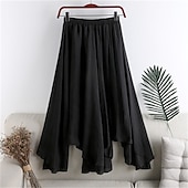 cheap Plain Skirts-Women&#039;s Skirt A Line Swing Fashion Casual Maxi High Waist Skirts Solid Colored Ruched Irregular Hem Vacation Causal Light Blue Black White Pink Spring &amp; Summer Cotton