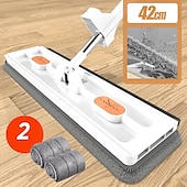 economico Prodotti per la pulizia-spazzolone piatto grande, ruotabile a 360° spazzolone piatto in microfibra per grandi superfici, con raschietto per l&#039;asciugamento dell&#039;acqua, spazzolone con manico lungo in acciaio inox per pavimenti