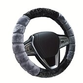 preiswerte Lenkradbezüge-Winter kurzer Plüsch-Lenkradbezug, winterwarmes Auto-Innenraum-Set, kreative Nähte, mehrfarbiges Muster