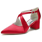 cheap Semi-Formal-Elegant Women&#039;s White Satin Pointed Toe Block Heels – Crisscross Strap Design for Weddings, Formal Parties, and Special Occasions
