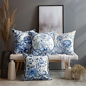abordables style floral &amp; végétal-Taie d&#039;oreiller double face à fleurs sarcelle, taie d&#039;oreiller carrée décorative douce, pour chambre à coucher, salon, canapé, chaise, 1 pièce