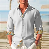 economico Stampa Floreale-Per uomo Floreale Fiori tropicali Camicia Camicia hawaiana Camicia Aloha Manica lunga Camicia Collo ripiegabile Informale Da tutti i giorni Per uscire Fine settimana Bianco Verde Cachi S M L