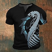 preiswerte Geist&amp;amp;Totenkopf-Herren Grafik Wikinger T Shirt Henley Hemd Kurzarm 3D-Druck Mode Klassisch Retro Vintage Sport im Freien Ferien Ausgehen Frühling &amp; Sommer Blau Rote Purpur Grün Henley Henley T-Shirt
