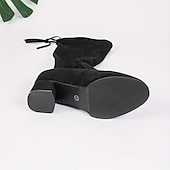 abordables Bottes à la mode-bottes hautes en faux daim noir pour femmes avec décoration à pompons en strass et talons épais – bottes de mode élégantes pour l&#039;automne et l&#039;hiver