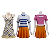 billige Anime-kostymer-One Piece Nami Anime Cosplay kostyme Cosplay-drakter Halloween Karneval Maskerade Skjørte T-Trøye Midjebelte Til Dame Voksen