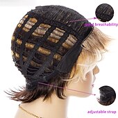 cheap Older Wigs-Curly Ombre Blonde Pixie Cut Wigs for White Women,Layered Wig Brown to Blonde Gradient Short Pixie Bob Cut Wig with Bangs Short Cute Wig for Women Highlight Wig(Ombre Brown to Blonde)