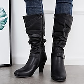 olcso Slouch Boots-lábszárközépig érő női csizma csatos pántokkal és tömbsarokkal, stílusos alkalmi lábbeli őszi és téli ruhákhoz