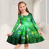 Недорогие Платье 3D Shining Vision-Девушки &#039; 3D Звезды Платье Длинный рукав 3D печать Осень Зима Отпуск Для занятий спортом Повседневные Симпатичные Стиль На каждый день Красивый Дети 3-12 лет Повседневное платье Платье A-силуэта