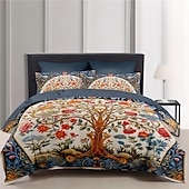 abordables Ensembles de housse de couette-Ensemble de housse de couette à motif d&#039;arbre de vie médiéval, ensemble de literie en coton de luxe doux 3 pièces, décoration de maison, cadeau, housse de couette king queen
