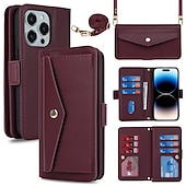 cheap iPhone Cases-Phone Case For iPhone 15 Pro Max Plus iPhone 14 13 12 11 Pro Max Plus Back Cover Wallet Case with Stand Holder Magnetic with Lanyard Retro TPU PU Leather