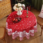 baratos Decoração de Natal-Toalha de mesa redonda à prova d&#039;água e resistente a óleo, cobertura de mesa com decoração de inverno para jantar patry