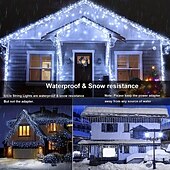 economico Luci di Natale-1 confezione di luci natalizie a forma di ghiacciolo, 96 led 4 m 8 modalità e timer, bianco caldo, bianco freddo, multicolore, luci a stringa esterne collegabili impermeabili per vacanze, matrimoni,
