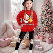 Недорогие Детские рождественские наборы-Девочки 3D Каждый В снежинку Рождественские наборы Комплект из толстовки и леггинсов Набор Длинный рукав 3D печать Осень Зима Активный Мода Повседневные Дети 3-12 лет Вырез под горло