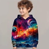 billiga Pojkens 3D Vision &amp; Geometri-Pojkar 3D Galax Huvtröja Pullover Långärmad 3D-tryck Höst Vinter Mode Streetwear Häftig Barn 3-12 år Utomhus Ledigt Dagligen Normal