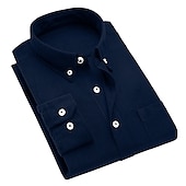 cheap Men's Button Up Shirts-Men's Dress Shirt Button Down Shirt Collared Shirt Corduroy Shirt Plain Party Hiking Blue Wine Sea Blue Black Long Sleeve Turndown Winter Clothing Apparel Warm