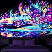 cheap Blacklight Tapestries-Blacklight Tapestry UV Reactive Glow in the Dark Vintage Car Trippy Misty Nature Landscape Hanging Tapestry Wall Art Mural for Living Room Bedroom