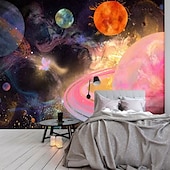 voordelige Behang-3d muurschildering behang zonnestelsel galaxy planet muursticker die print peel en stick verwijderbare pvc/vinyl materiaal zelfklevend/lijm vereist muur decor muurschildering voor woonkamer slaapkamer