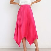 preiswerte Schlichte Röcke-Damen Rock Schaukel Langer Rock Elegant Modisch Maxi Hoher Taillenbund Röcke Einfarbig Gefaltet Asymmetrischer Saum Party Strasse Schwarz Weiß Wein Dunkelgrün Frühling Sommer Satin