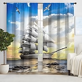 abordables Cortinas y cortinajes-Cortinas opacas de 2 paneles, cortinas para sala de estar, dormitorio, cocina, tratamientos de ventanas, oscurecimiento de habitación con aislamiento térmico