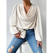 cheap Dressy Tops-Blouse Women&#039;s Black White Pink Solid Colored Office Valentine&#039;s Day Party Basic V Neck Regular Fit S