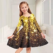 billige 3D Shining Vision kjole-Jenter&#039; 3D Grafisk Kjole Langermet 3D-utskrift Vår Høst Feriereise Daglig Ferie søt stil Fritid Søt Barn 3-10 år Swingkjole Kjole med A-linje Ovenfor knéet Normal