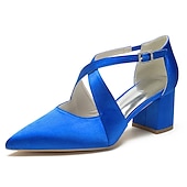 cheap Semi-Formal-Elegant Women&#039;s White Satin Pointed Toe Block Heels – Crisscross Strap Design for Weddings, Formal Parties, and Special Occasions
