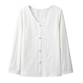 economico Top in Pizzo-Top in pizzo bianco elegante da donna con ricami blusa elegante top alla moda con bottoni di base a maniche lunghe top regolari colletto a V casual top romantici petite per le vacanze abbigliamento