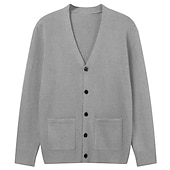 billiga cardigan tröja för män-Herr Tröja Cardigan Tröja Ribbad Sticka Stickat Slät V-hals Mode Ledigt Sport Dagliga kläder Kläder Vår &amp; Höst Vinrött Svart M L XL