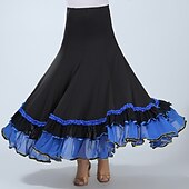 お買い得  社交ダンス衣装-ボールルームダンス スカート ラッフル スプライシング 女性用 性能 訓練 ハイウエスト ポリエステル
