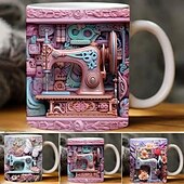 お買い得  マグカップ＆カップ-3D ソーイングマグ、3D 花柄ミシン、3D ミシンマグ、セラミックコーヒーマグ、3D コーヒーマグラップ、女性用ソーイングギフト、クリスマスギフト クリスマスギフト