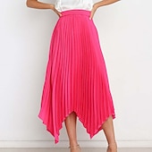 preiswerte Schlichte Röcke-Damen Rock Schaukel Langer Rock Elegant Modisch Maxi Hoher Taillenbund Röcke Einfarbig Gefaltet Asymmetrischer Saum Party Strasse Schwarz Weiß Wein Dunkelgrün Frühling Sommer Satin