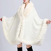 billige Sjaler &amp; Innpakninger-Pelssjal Sjale Sjal til kvinner Elegant Hold Varm Ermeløs Fuskepels Bryllup Wrap Med Ren Farge Til Bryllup Høst vinter