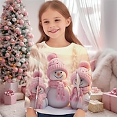 preiswerte Kinder Weihnachtsoberteile-Mädchen 3D Schneemann T-Shirt Hemd Rosa Langarm 3D-Druck Herbst Winter Aktiv Modisch Kuschelig Polyester kinderkleidung 3-12 Jahre Rundhalsausschnitt Outdoor Casual Täglich Regular Fit