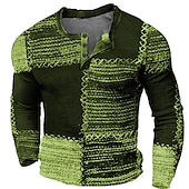 abordables Géométrique-Homme Graphic Bloc de couleur Chemise Henley Shirt T-shirt gaufré manche longue 3D effet Mode Design Décontractées Sport extérieur Vacances Festival Printemps &amp; Automne Bleu Marron Vert Gris Henley